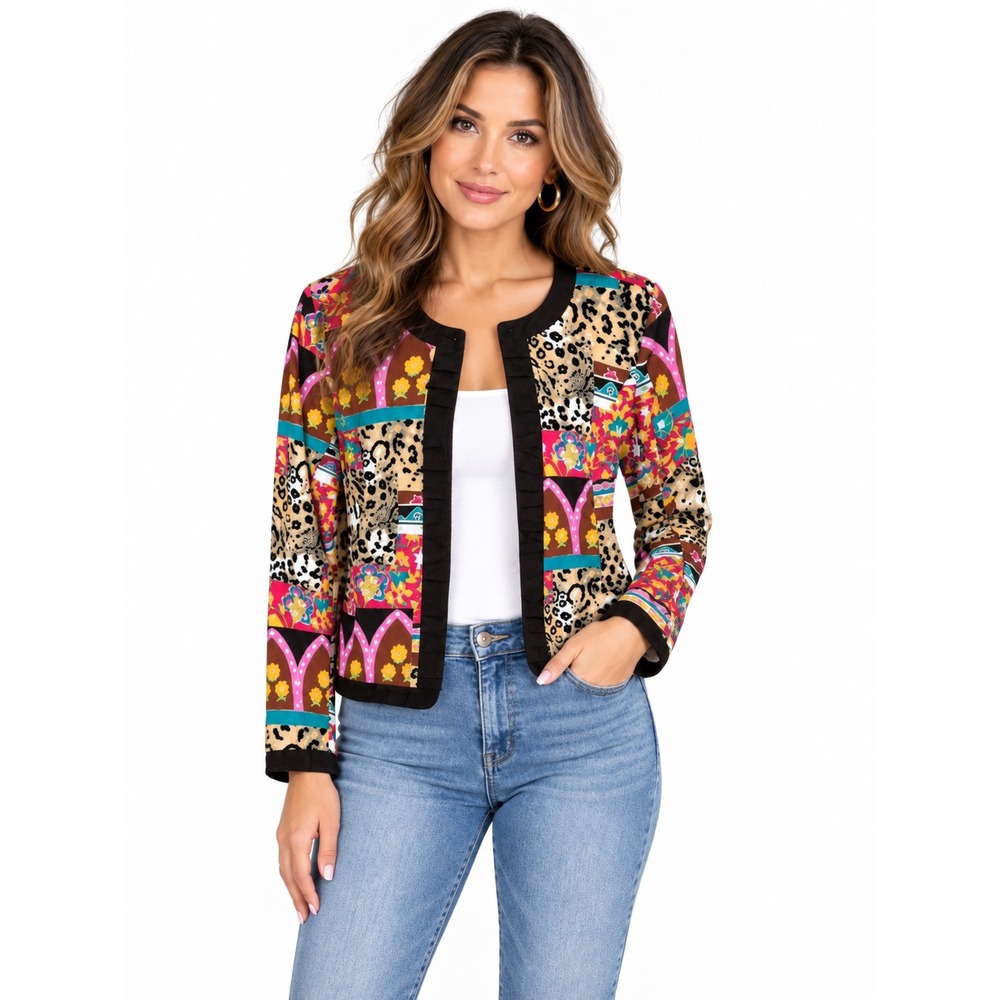 Peck & Peck Jacket Womens 4 Multicolor Patchwork Leopard Floral Cotton Boho
